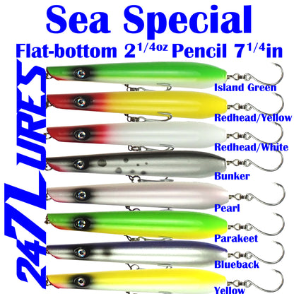 24/7 Lures - Sea Special Flat-Bottom Pencil Popper - 7.25" - 2.75oz